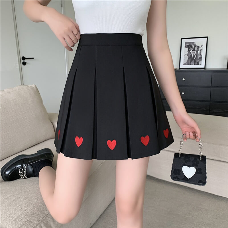    cutiekill-plus-size-kawaii-aesthetic-heart-embroidery-a-line-pleated-skirt-c01235