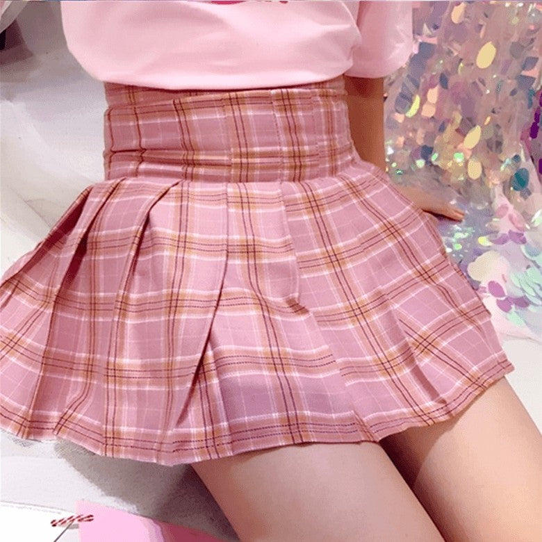 cutiekill-plus-size-kawaii-pink-plaid-a-line-tennis-skirt-c01217