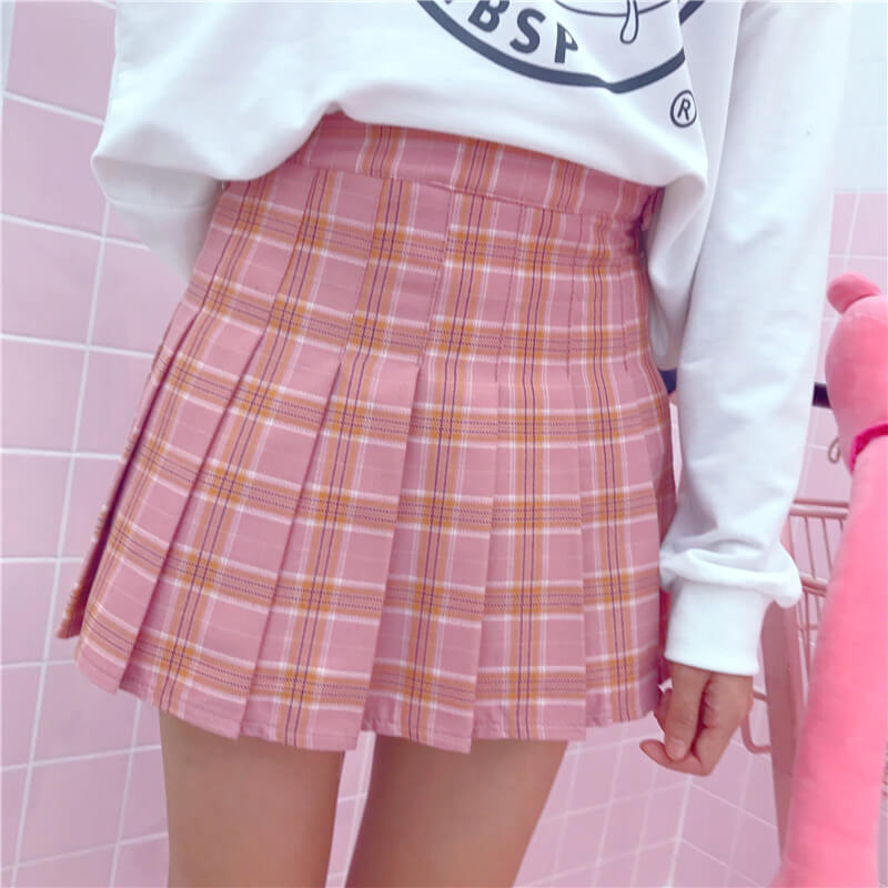 [Plus size] Kawaii pink plaid A-line tennis skirt – Cutiekill
