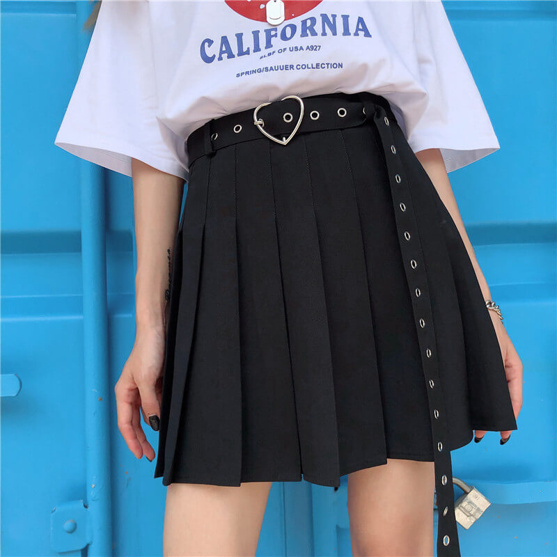 Plus size] Love heart buckle belt A-line pleated skirt – Cutiekill