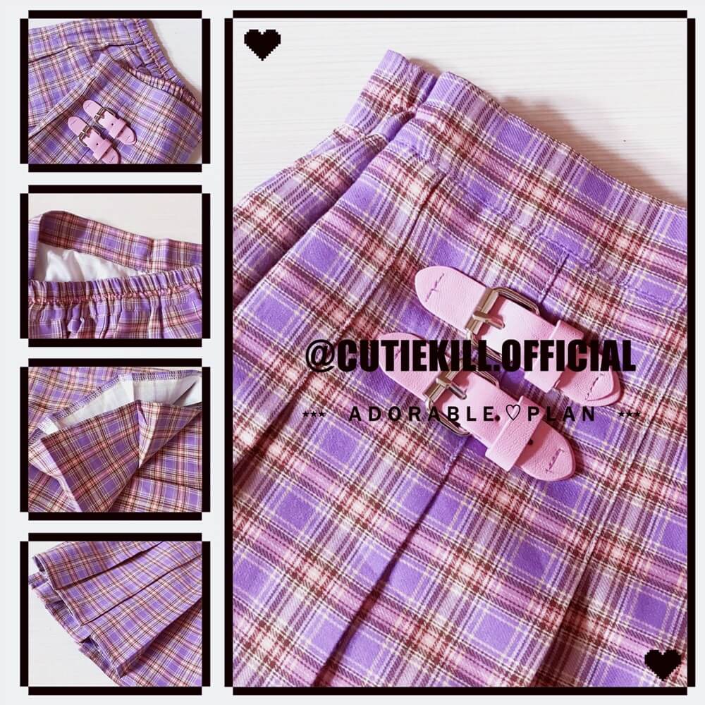    cutiekill-plus-size-romantic-pink-buckle-purple-plaid-a-line-skirt-c00214