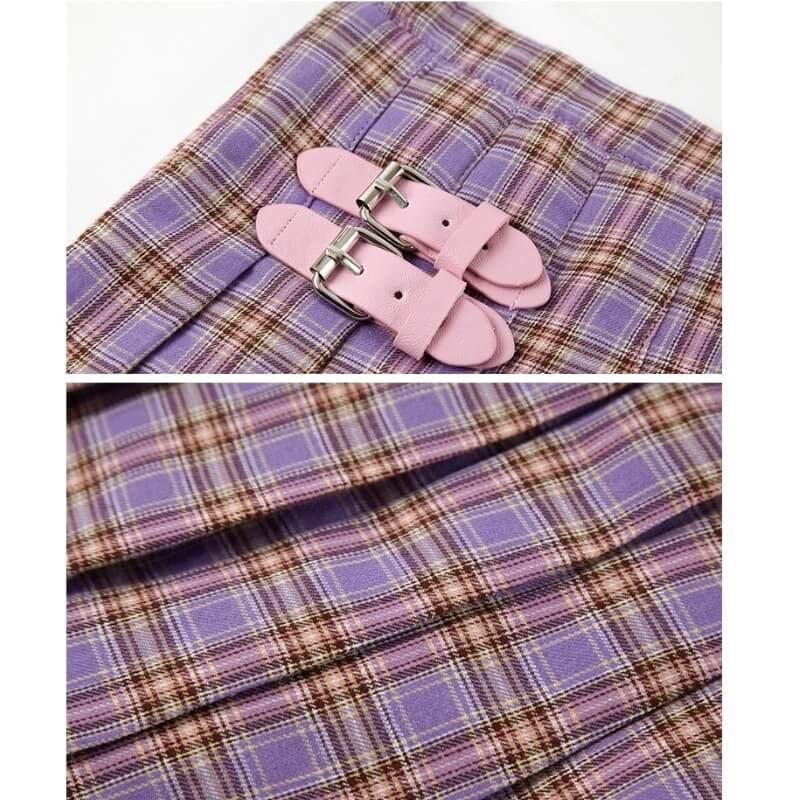    cutiekill-plus-size-romantic-pink-buckle-purple-plaid-a-line-skirt-c00214