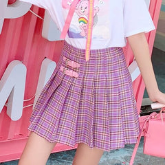    cutiekill-plus-size-romantic-pink-buckle-purple-plaid-a-line-skirt-c00214