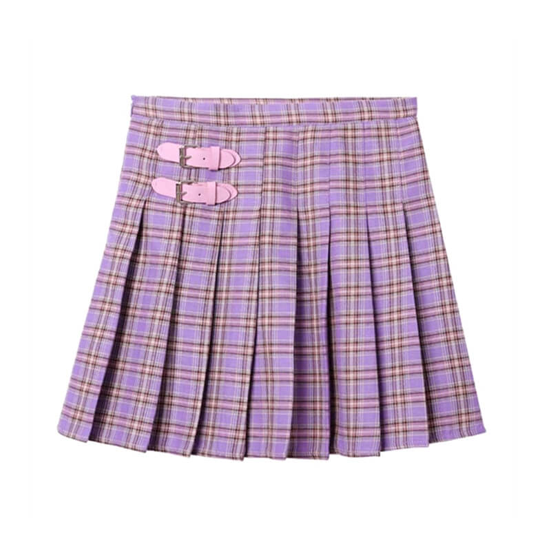    cutiekill-plus-size-romantic-pink-buckle-purple-plaid-a-line-skirt-c00214