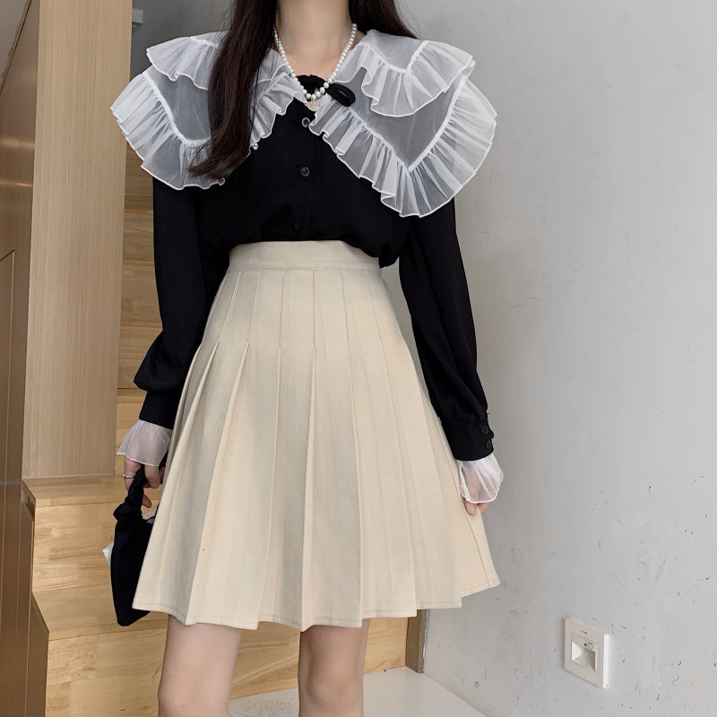 [Plus size] Winter woolen A-line pleated skirt
