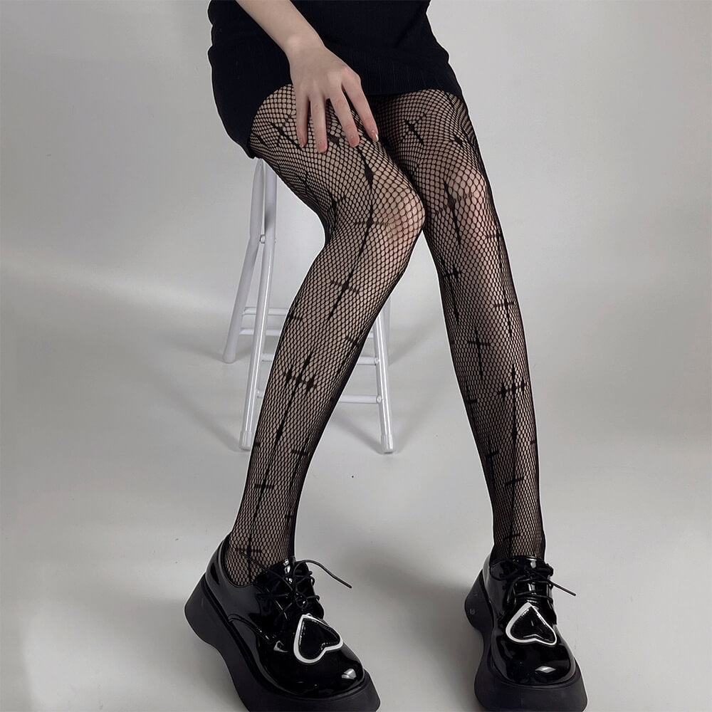 Cross Net Black Gothic Tights - Gothic Tights