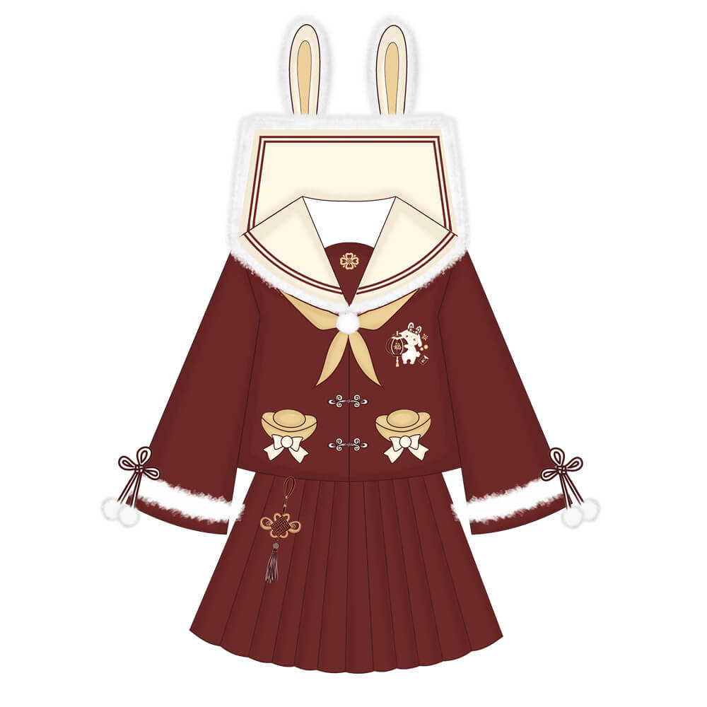 cutiekill-red-rabbit-fluffy-kawaii-jk-uniform-set-5-pieces-jk0032