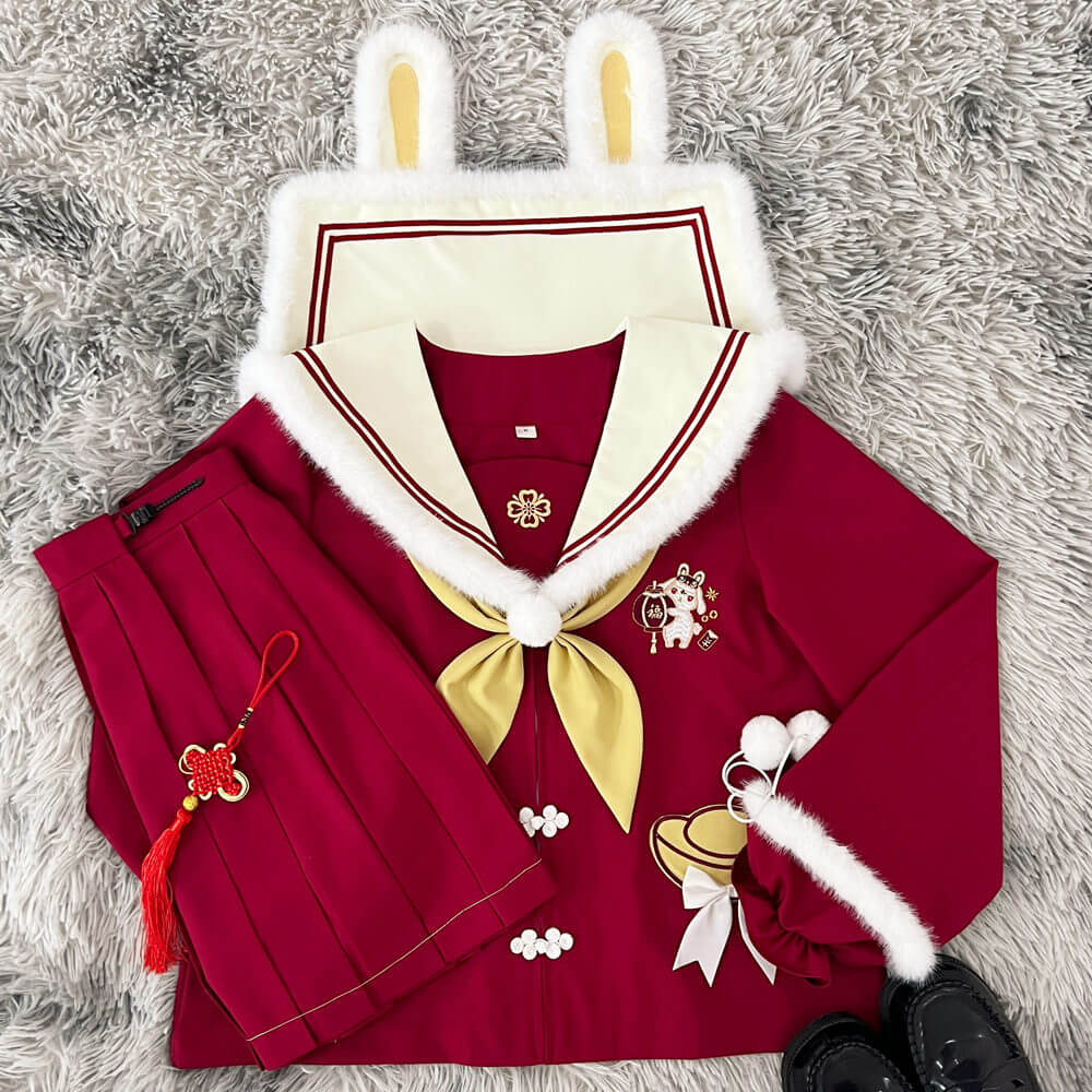 cutiekill-red-rabbit-fluffy-kawaii-jk-uniform-set-5-pieces-jk0032
