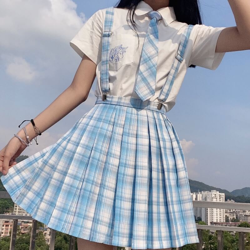 [Skirt / Bow] JK Crystal Blue plaid uniform skirt – Cutiekill