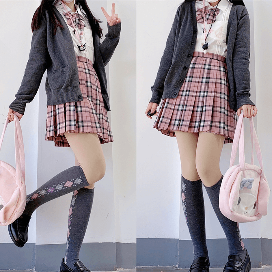 cutiekill-skirt-bow-jk-honey-peach-pink-plaid-uniform-skirt-c01032