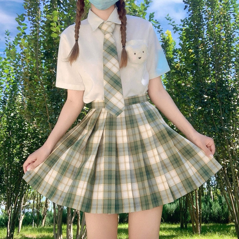 cutiekill-skirt-bow-jk-matcha-green-plaid-uniform-skirt-c00951