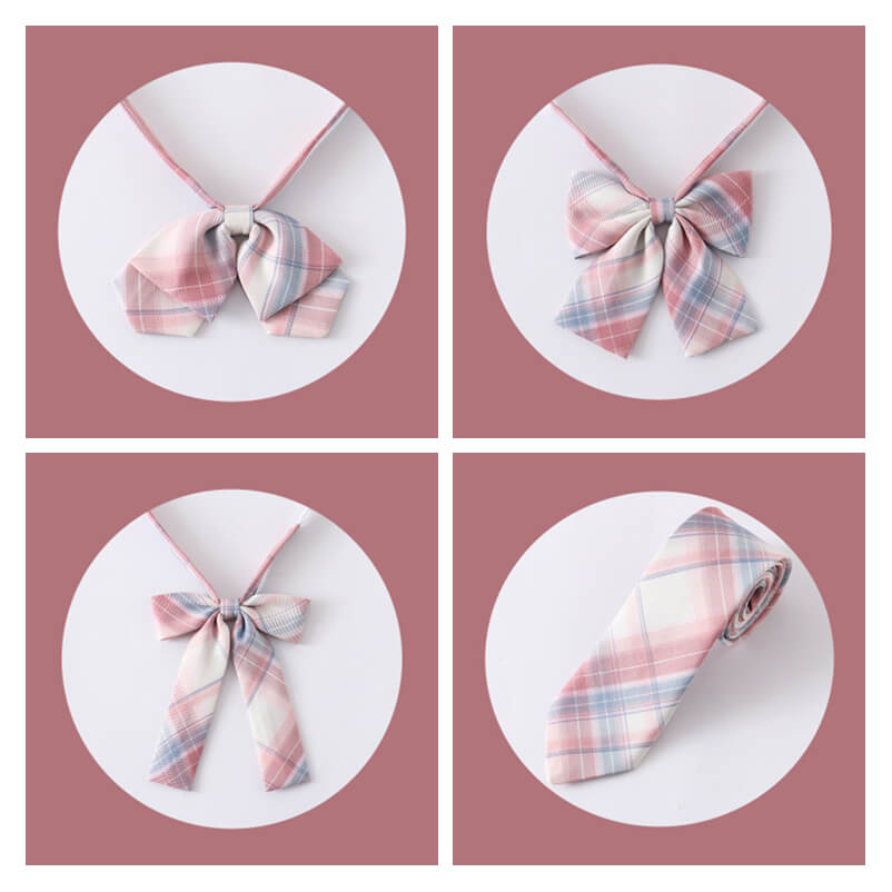 [Skirt / Bow] JK Pink-White plaid uniform skirt