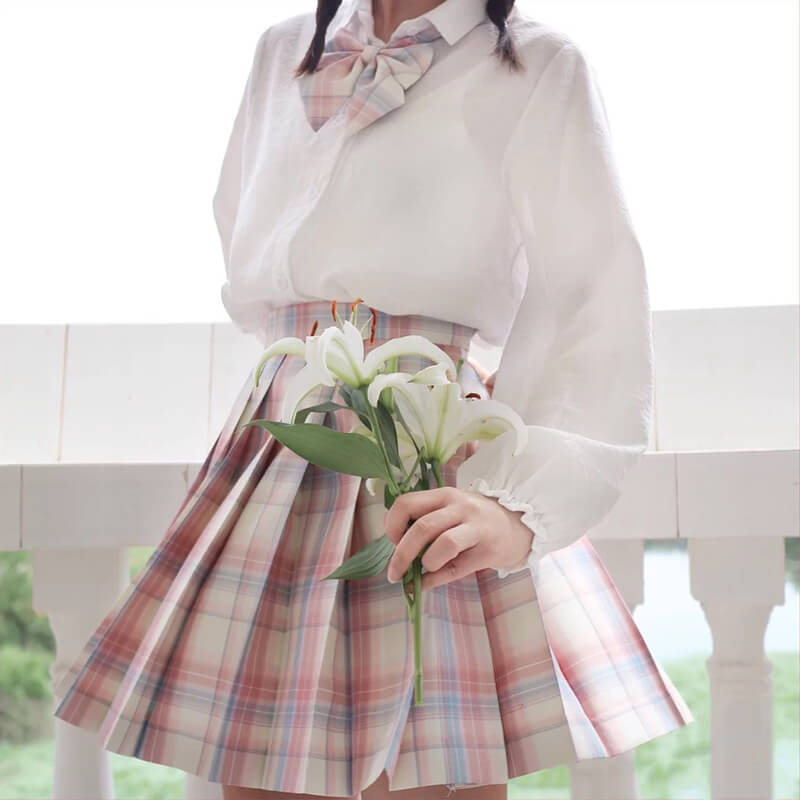 cutiekill-skirt-bow-jk-pink-white-plaid-uniform-skirt-c00955