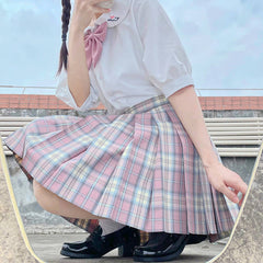 cutiekill-skirt-bow-jk-sakura-pink-plaid-uniform-skirt-c01031