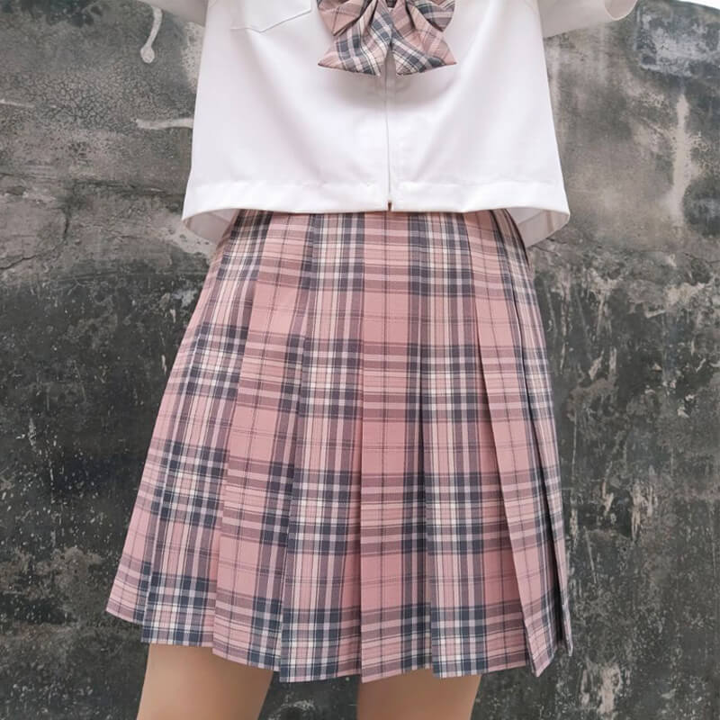    cutiekill-skirt-bow-jk-valentine-pink-plaid-uniform-skirt-c01375