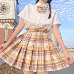    cutiekill-skirt-bow-sunshine-yellow-plaid-uniform-skirt-c00981