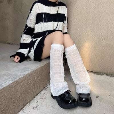  Mluvpxey White Y2k Knitted Leg Warmers Women's Thin