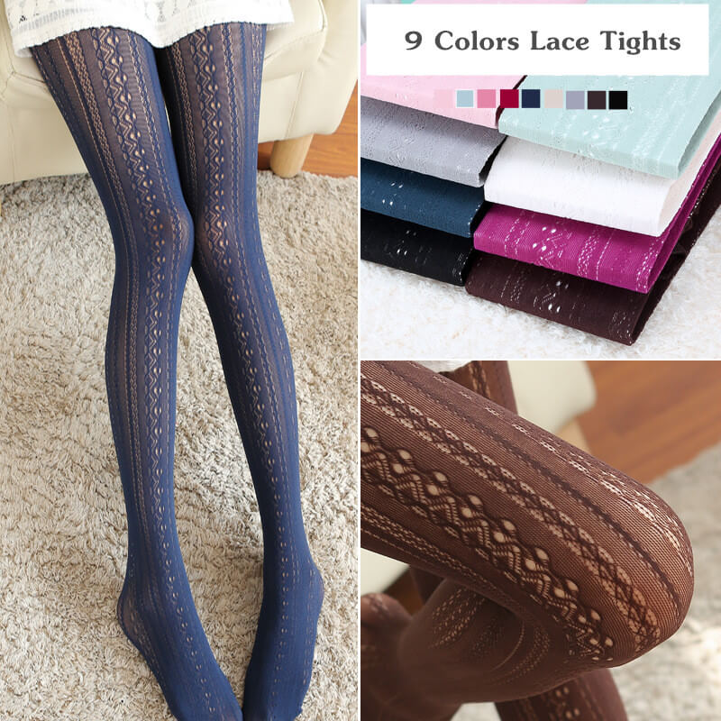 Floral lolita aesthetic lace tights