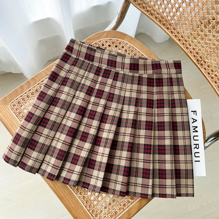    cutiekill-vintage-khaki-plaid-pleated-a-line-skirt-c00741