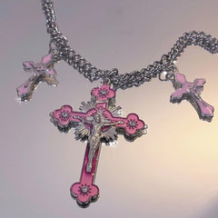 Y2k pink cross necklace