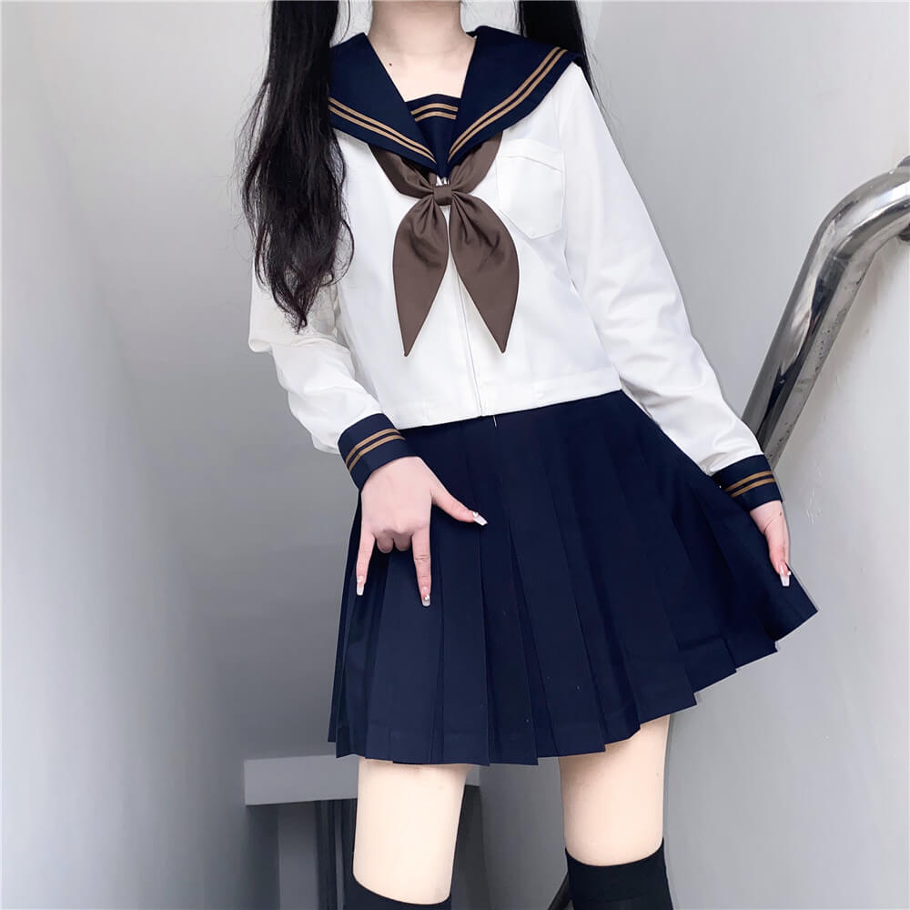 [Navy Brown] JK tea girl school uniform set – Cutiekill